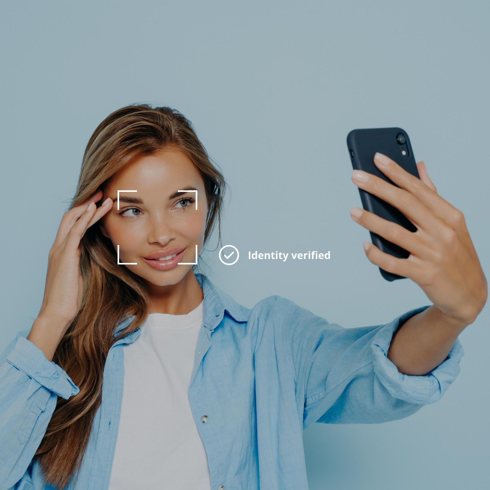 Identity verification β woman verifying identity with phone